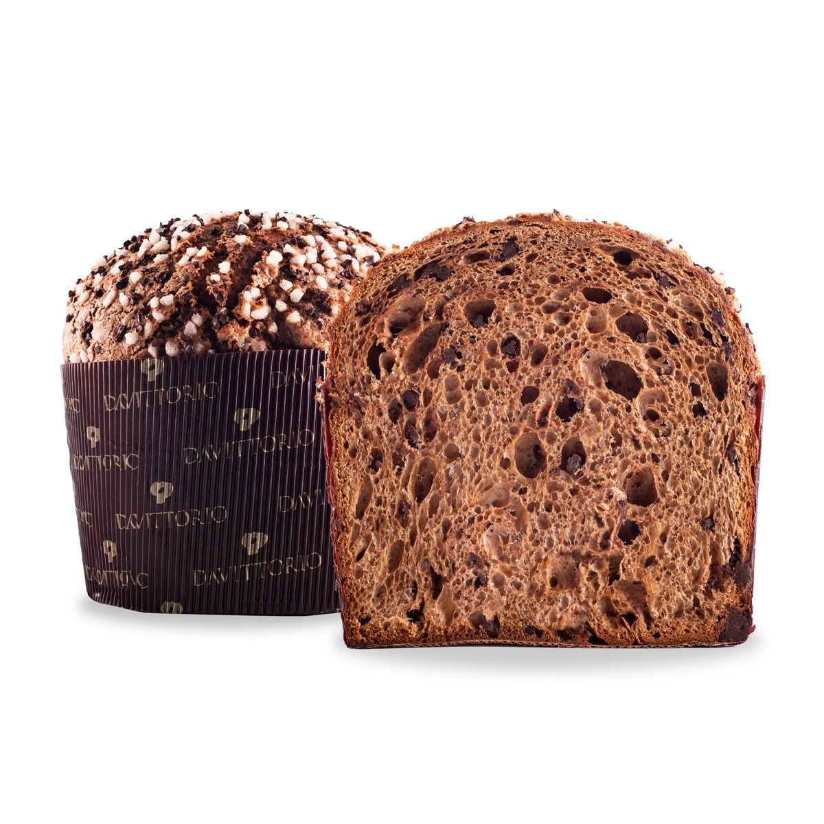 Panettone chocolat de Da Vittorio face découpée